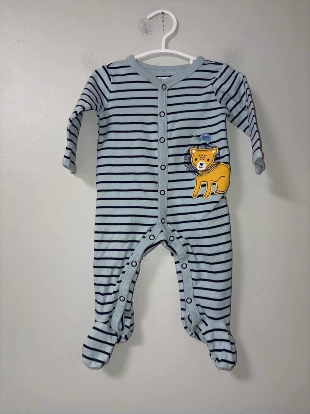 Carter's Blue & Navy Striped Lion Turtle Snap Footie Boys 6M